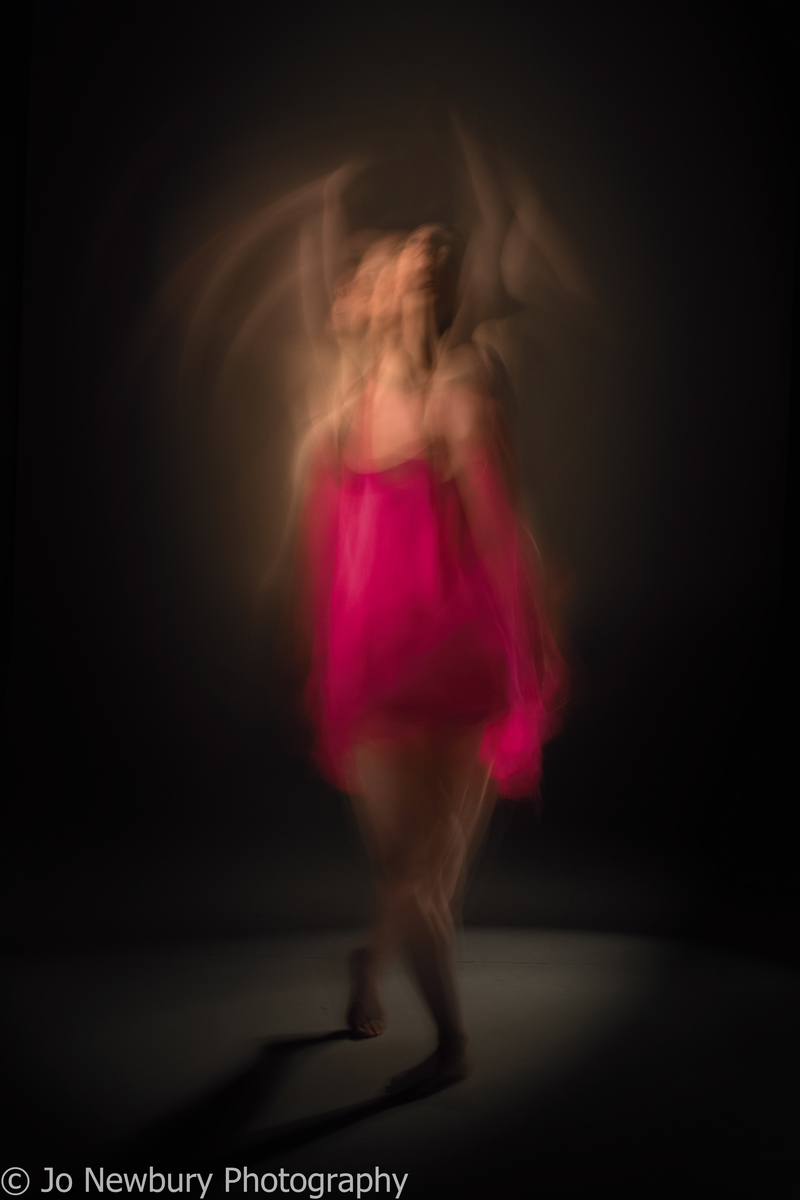 Jo Newbury Photography fineart dancer in red dress on long exposure