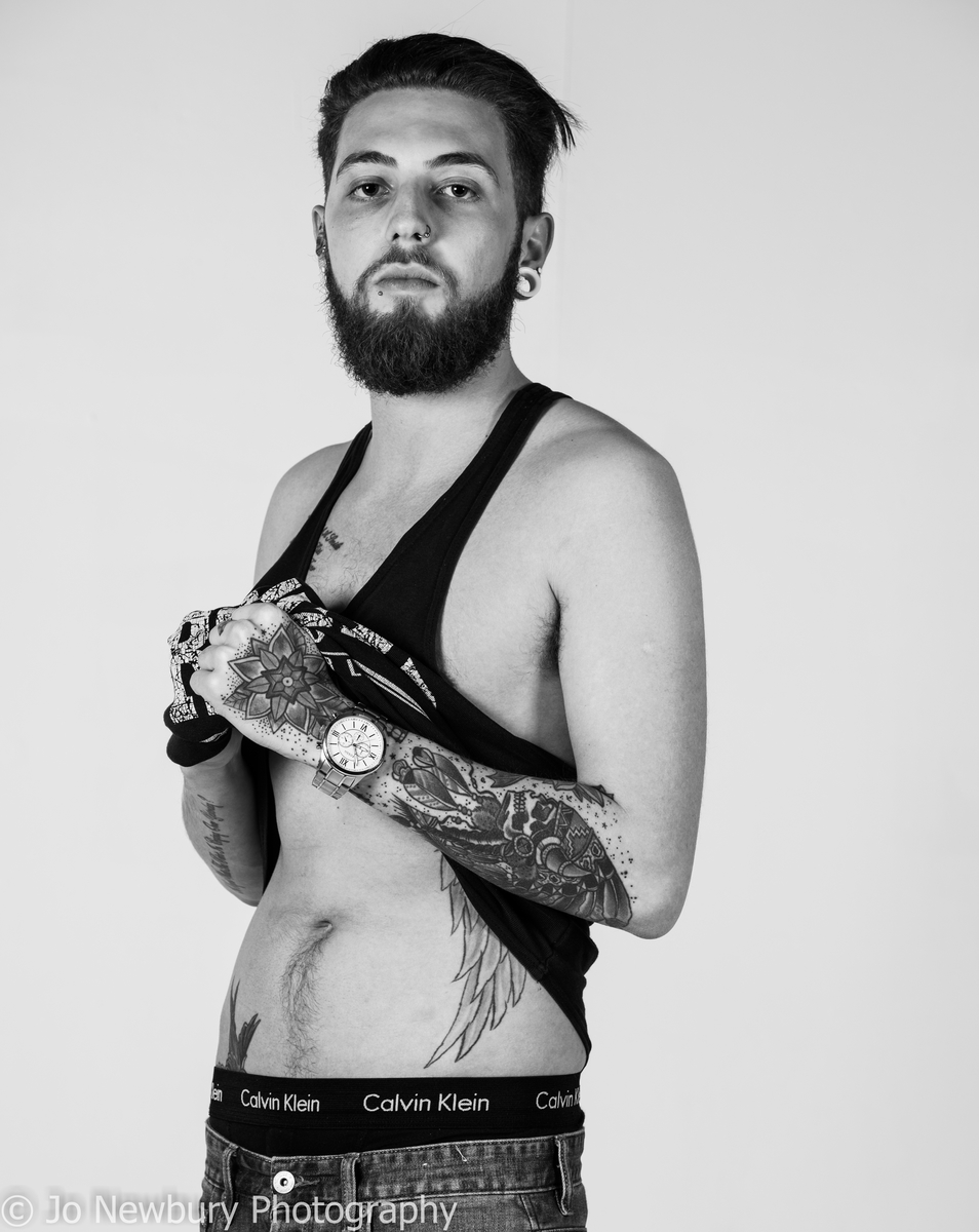 Jo Newbury Photography portrait studio portrait man with tattoos